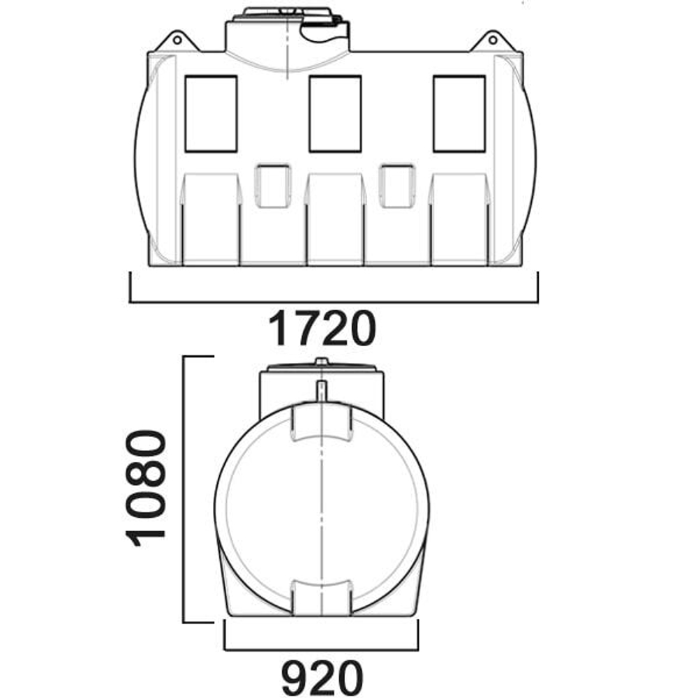 Емкость цилиндрическая горизонтальная с дыхательным клапаном, для жидкостей с плотностью до 1 г/см3 Анион 1000 л. горизонтальная (1720x920x1080см;синий) - арт.559411