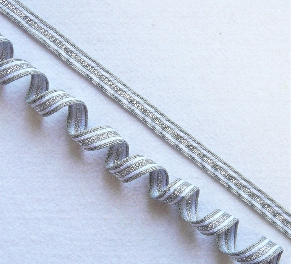 Лампасная лента (трикотажный, люрекс, 1,5 см). Серый/белый/серебро, ВО