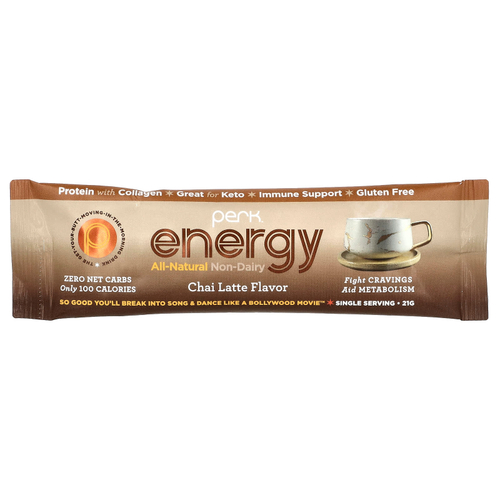 Perk Energy, Полностью натуральные немолочные продукты, чай латте, 10 пакетиков по 21 г