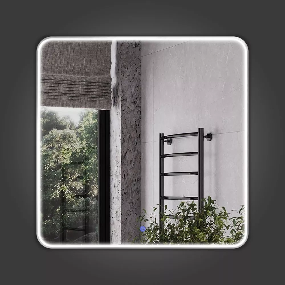 Зеркало в черной алюминиевой раме 80 см Comforty Сириус-80 светодиодная динамическая подсветка холодный свет, сенсор