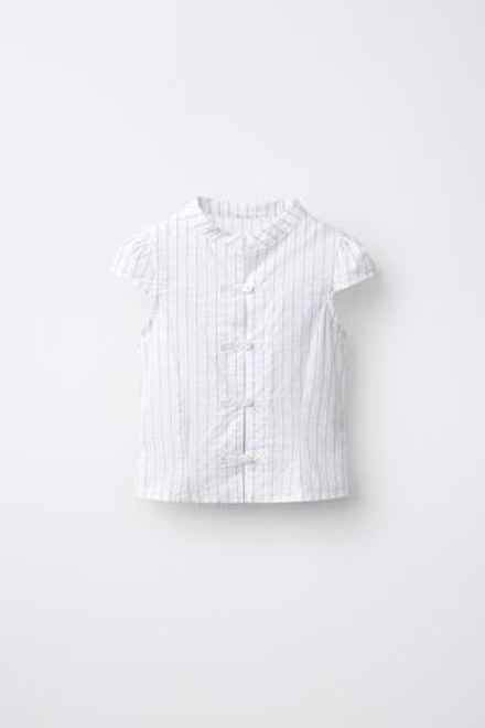 ZARA РУБАШКА В ПОЛОСКУ С ДЕКОРАТИВНОЙ ЗАСТЕЖКОЙ, БЕЛЫЙ/ЧЕРНЫЙ