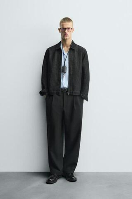 ZARA БРЮКИ RELAXED FIT СО СКЛАДКАМИ, ЧЕРНЫЙ