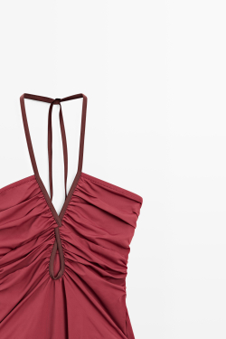 Massimo Dutti Купальник с контрастной отделкой и сборками, розовый