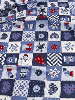 Постельное белье Сказка "Новогодний пэчворк" 1,5-сп Наволочка 70х70 см 1 шт Простынь на резинке 90х200 см Пододеяльник 145х215 см, перкаль