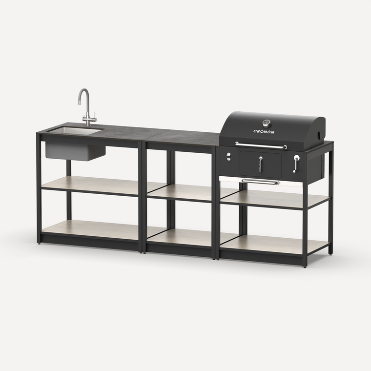 Мангальный комплекс Lounge M-104SB, 2.3 м, дуб сонома/черный мрамор