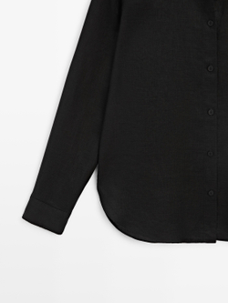 Massimo Dutti Льняная рубашка свободного кроя, черный