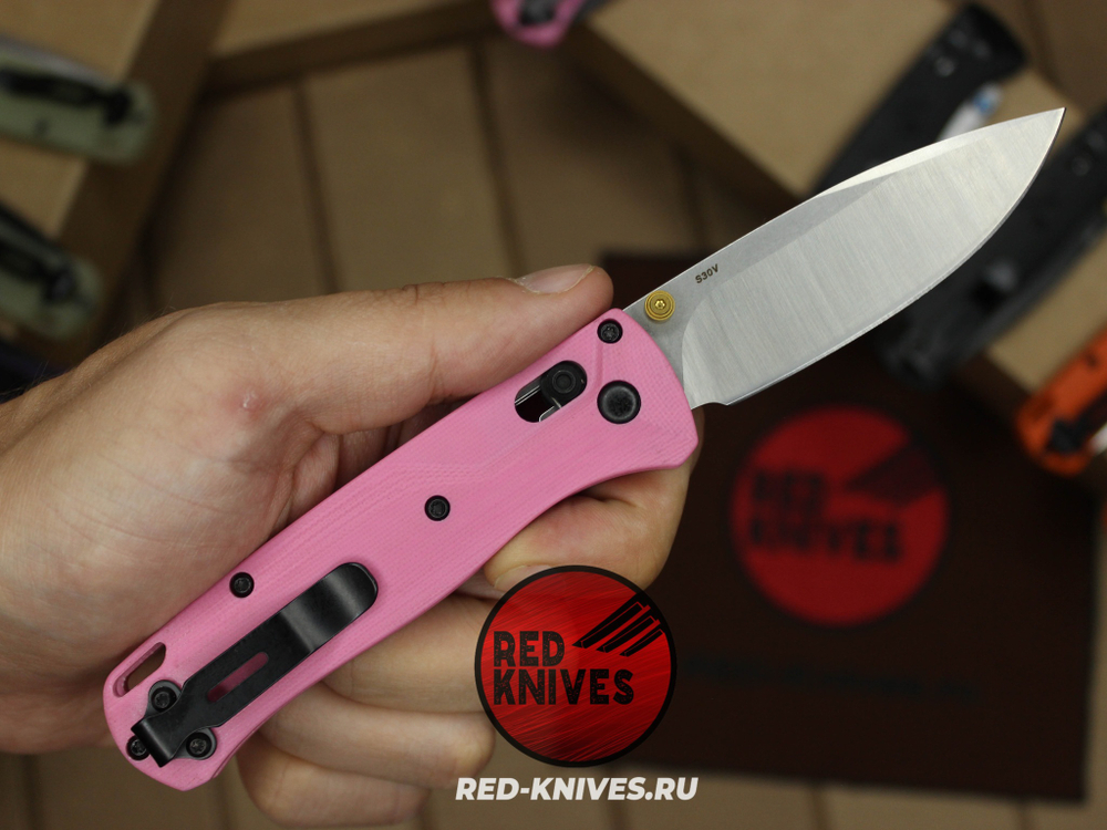 Нож Benchmade 535 Bugout G10 A+++ - розовый рук., сатин клинок RK/Н47