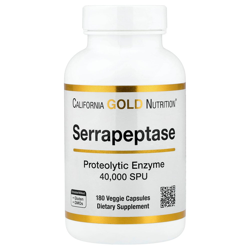 California Gold Nutrition, серрапептаза, протеолитический фермент, 40 000 SPU, 180 растительных капсул