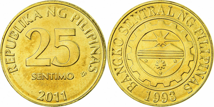 Филиппины 25 сентимо, 2003-2017 XF