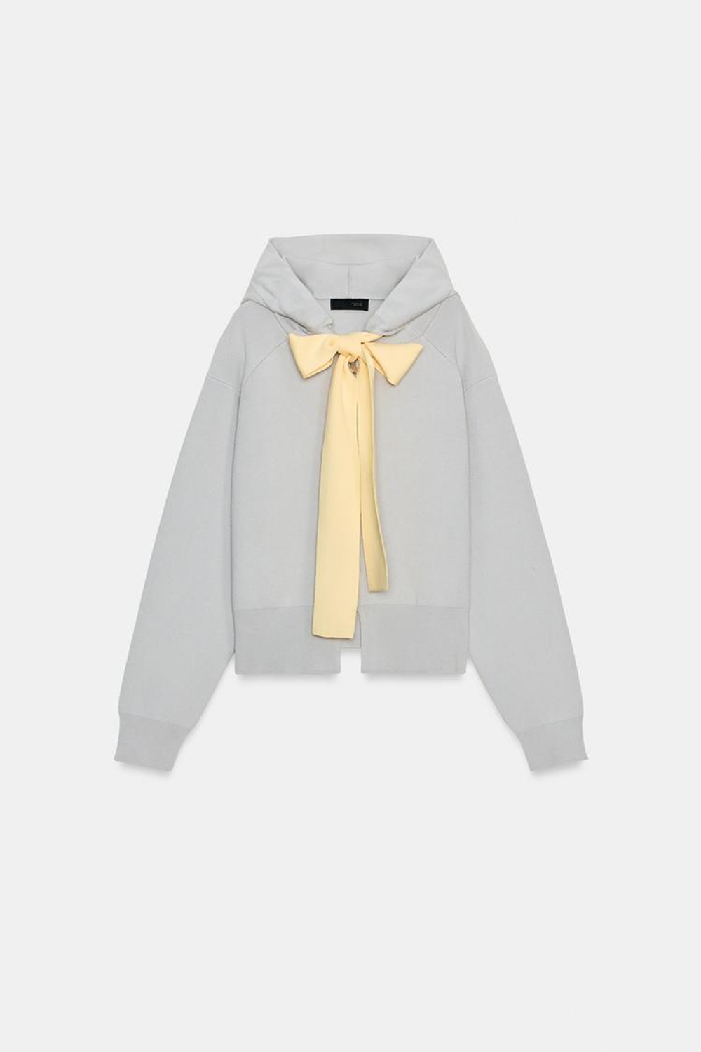 ZARA КАРДИГАН С КАПЮШОНОМ И ЗАВЯЗКАМИ, СЕРЫЙ МЕЛАНЖ