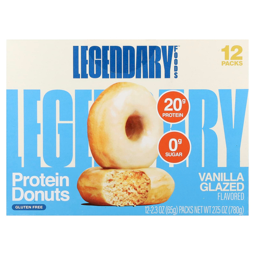 Legendary Foods, протеиновые пончики, в ванильной глазури, 12 упаковок по 65 г (2,3 унции)