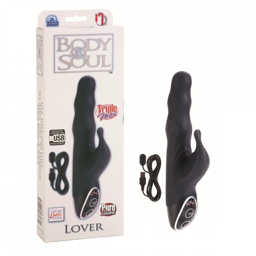 Чёрный заряжаемый вибратор Body & Soul Rechargeable Lover - 19,5 см.