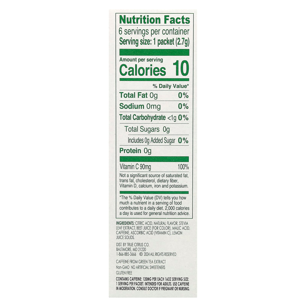 True Citrus, True Lemon, энергетический напиток, черешня и клюква, 6 пакетиков, 16,2 г