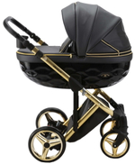 Детская коляска Adamex Chantal Special Edition Deluxe 3 в 1 C113 (ЧЕРН.ПЕРЛ.КОЖА+ЗОЛОТО РАМА)