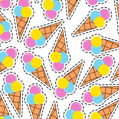 узор с мороженым в ярком цвете на белом фоне