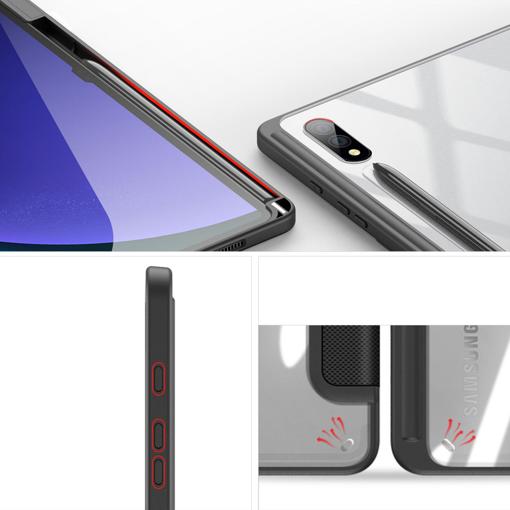 Чехол книжка черного цвета от Dux Ducis для Samsung Tab S10 Plus, S9 Plus и S9 FE Plus, серия Toby Series Case, с функцией пробуждения и сна