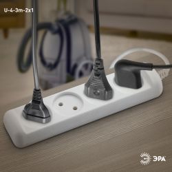 Удлинитель электрический ЭРА U-4-3m-2x1 без заземления 4 розетки 3м ПВС 2x1мм2 10А