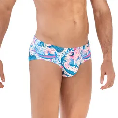 Мужские плавки голубые с принтом Clever Moda TIBU SWIMSUIT BRIEF 164506