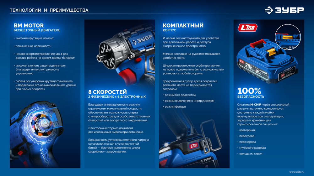 ЗУБР КОМПАКТ Комби #2, 20 В, 50 Н·м, 2 АКБ LMS (2 А·ч), бесщеточная модульная дрель-шуруповерт, кейс, ПРОФЕССИОНАЛ (DB-50-22-H3)