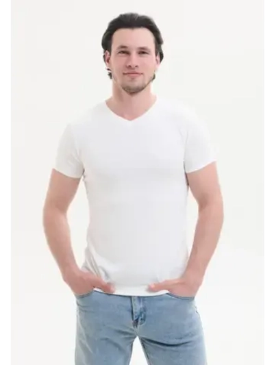 Футболка V-вырез однотонная облегающая