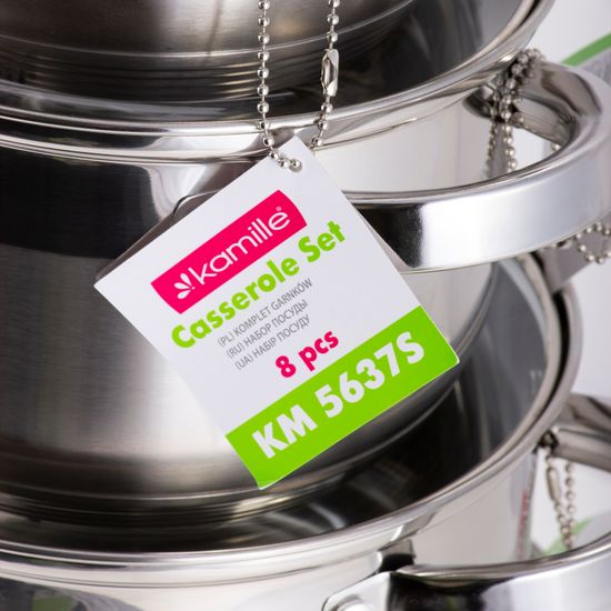 Набор кастрюль 8 предметов из нержавеющей стали Kamille KM-5637S (1,0 л; 1,8 л; 2,5 л; 3,8 л)