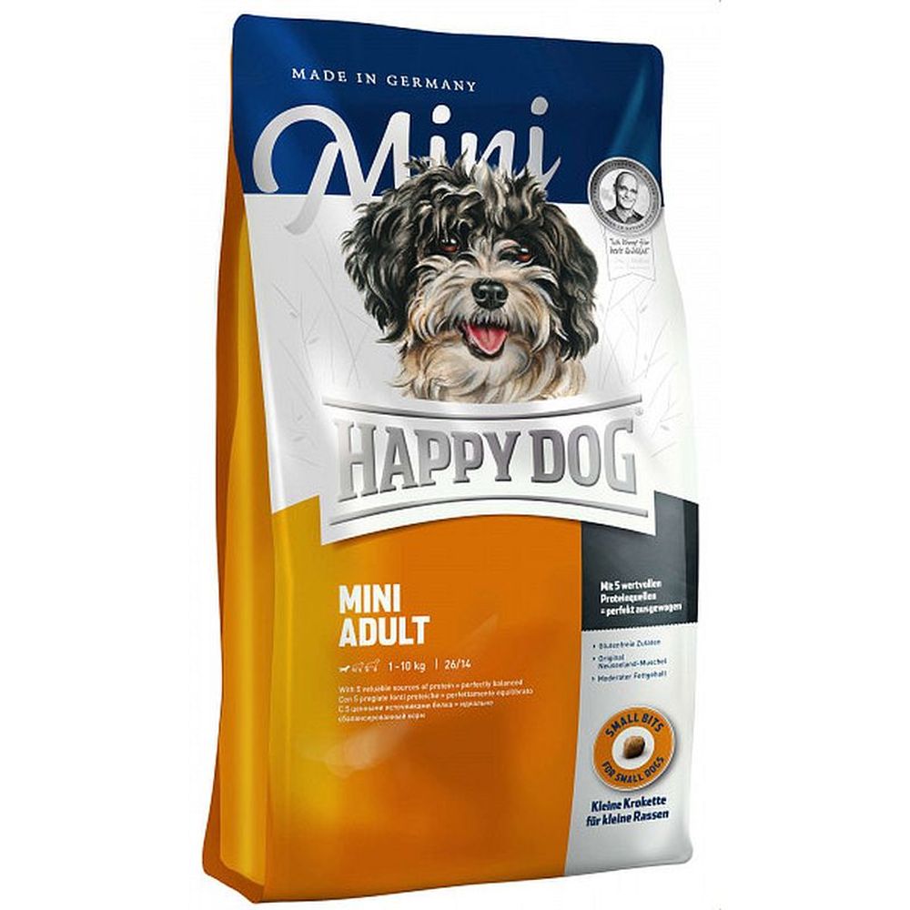 Сухой корм для собак мелких пород Happy Dog Supreme Fit &amp; Well Adult Mini с птицей и лососем, Пакет 4 кг