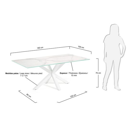 Керамический стол Arya белый с белыми стальными ножками 180x100