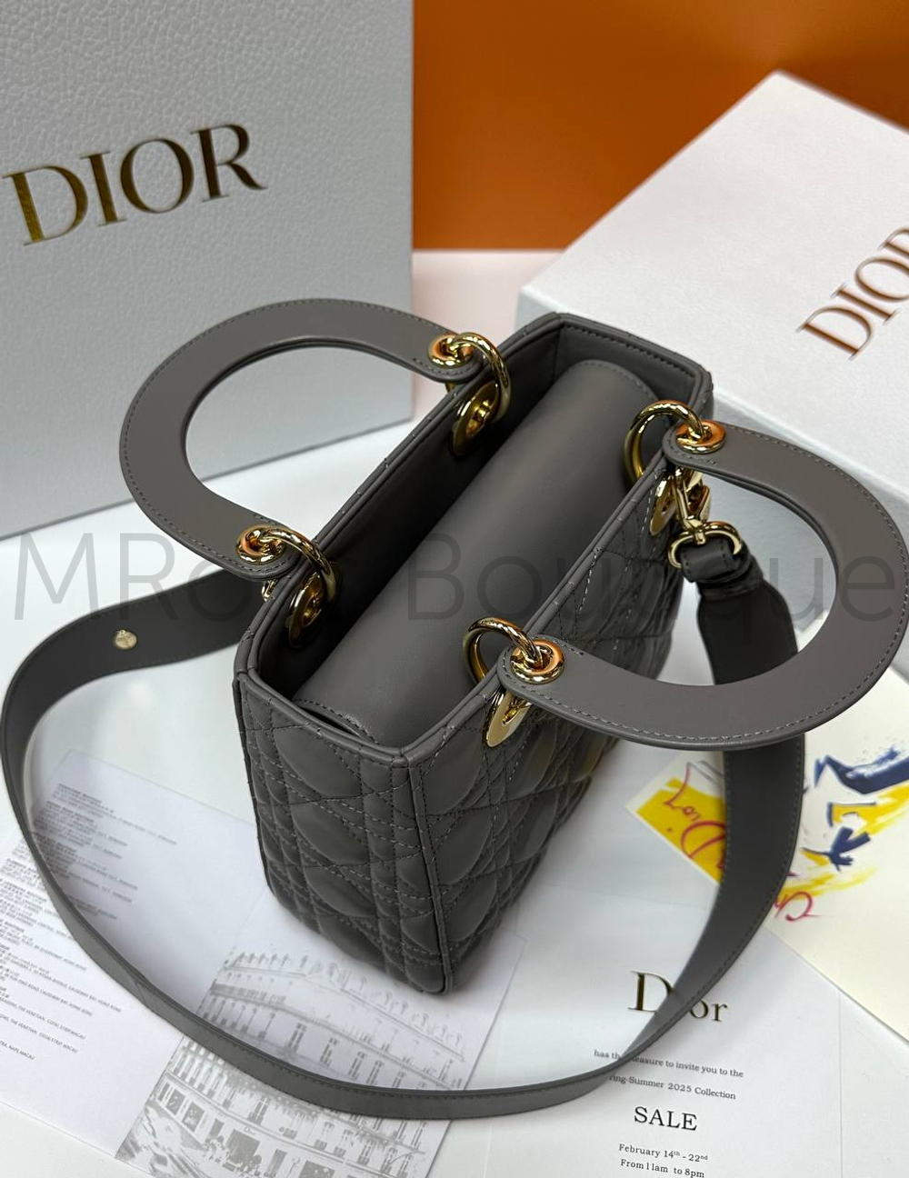 Женская сумка Lady Dior My ABC квадратная темно-серого цвета