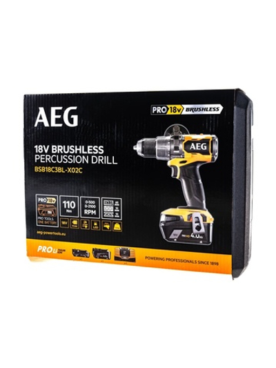 Бесщеточная аккумуляторная ударная дрель-шуруповерт AEG 18В BSB18C3BL-X02C 4935478937