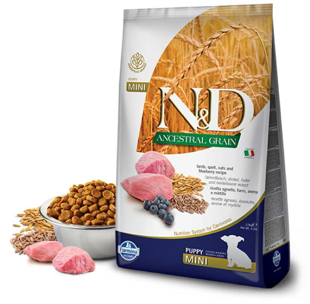 Сухой корм FARMINA N&D Ancestral Grain для щенков мелких пород с ягненком и черникой - 7 кг