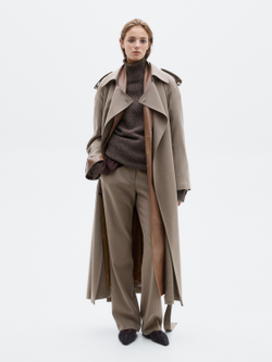 Massimo Dutti Вязаный свитер с высоким воротом и меланжевым принтом - Limited Edition, бежевый