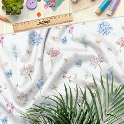 Ткань кулирная гладь плотные грозди розовых и голубых цветов