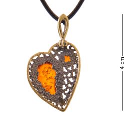 AM-3397 Подвеска «Сердце для двоих» (латунь, янтарь)