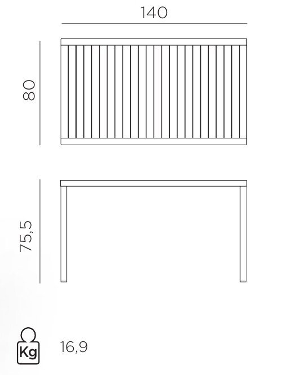 Стол пластиковый обеденный Nardi Cube 140x80, антрацит