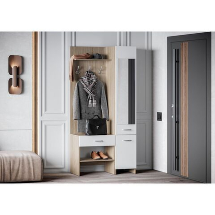 Прихожая с зеркалом комплект мебели Дуб Сонома/Фасад Белый Гладкий, Домино, 95х35х195 см Стиль