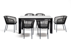 "Венето" обеденная группа на 6 персон со стульями "Марсель", каркас темно-серый, роуп темно-серый