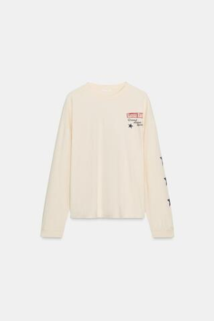 ZARA ХЛОПКОВАЯ ФУТБОЛКА С ПРИНТОМ, ЭКРЮ