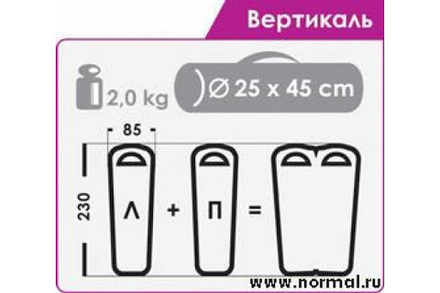 Спальный мешок Normal Вертикаль, артикул 1_103, цвет Серый/черный (Уценка по внешнему виду упаковочного мешка)