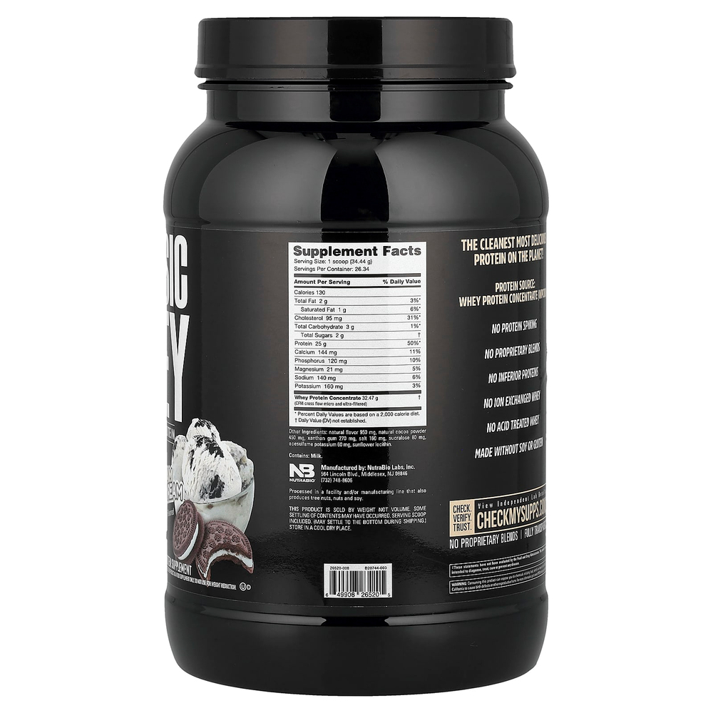 NutraBio, Classic Whey Protein, мороженое с печеньем, 907 г (2 фунта)