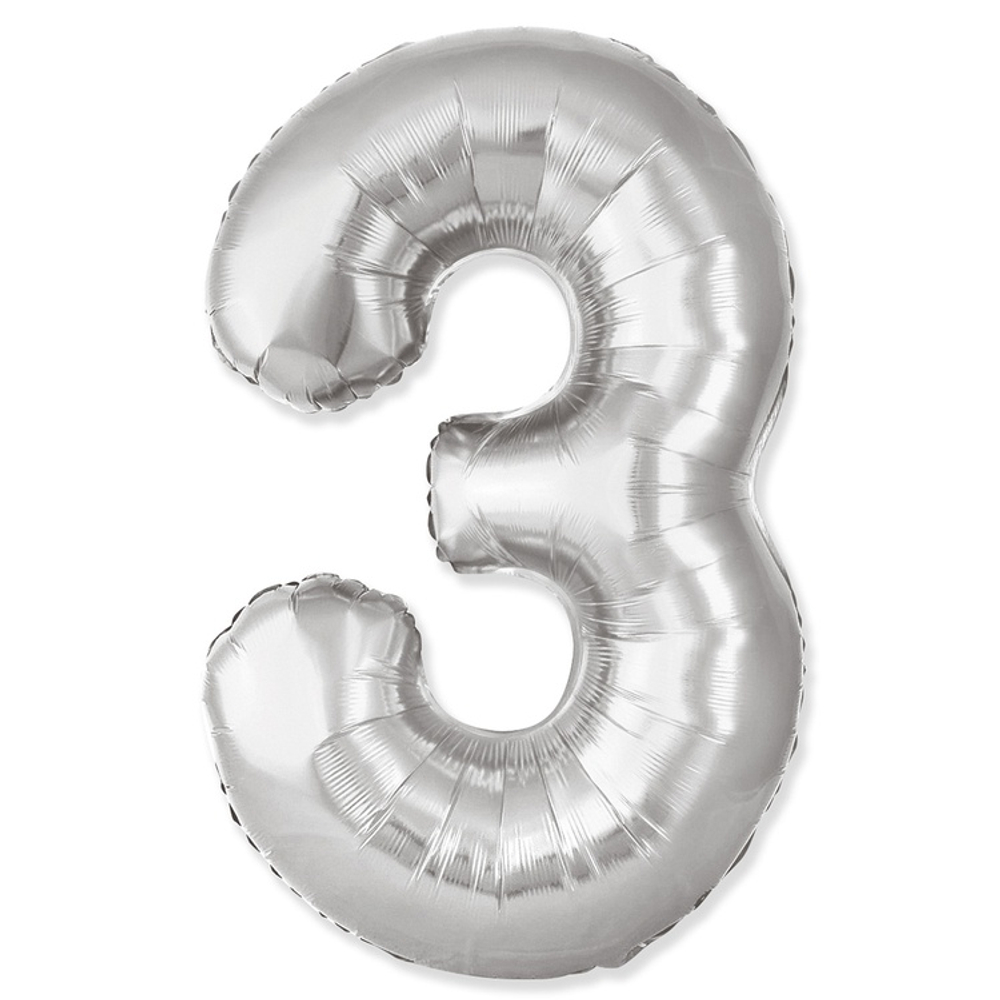 Шар фольгированный Цифра 3 101 см (Серебряный)
