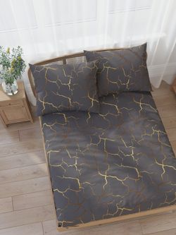 Постельное белье поплин Сказка "Кракле (серый)" 2-спальное  Наволочка 50х70 см 2 шт Простынь на резинке 160x200 см Пододеяльник 175x215 см