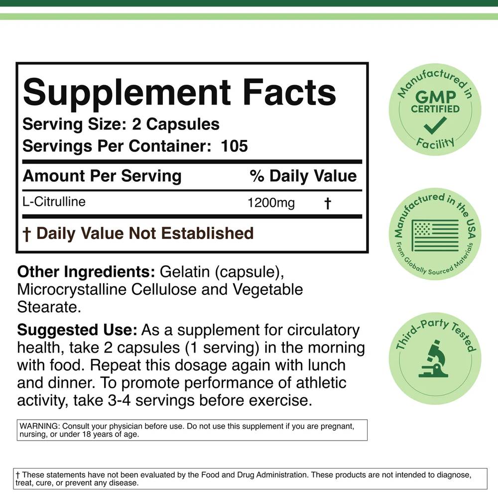 Double Wood Supplements - L-Citrulline - 210 x 600 mg capsules