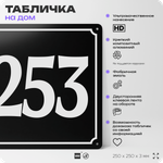 Адресная табличка с номером дома 253, на фасад и забор, черная, 25х25 см, Айдентика Технолоджи