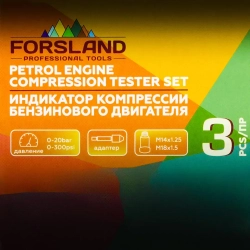 Индикатор компрессии бензинового двигателя Profi (0-21Bar, М14, М18 + жесткий прижимной адаптер-переходник) 3пр., в кейсе Forsland Forsland-903G7
