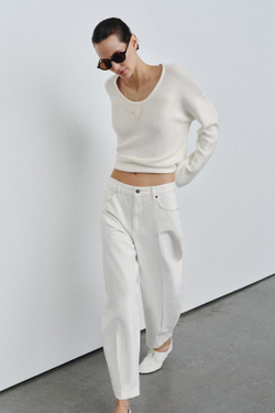 ZARA ДЖИНСЫ ZW COLLECTION BARREL С ВЫСОКОЙ ПОСАДКОЙ, БЕЛЫЙ