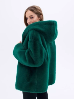Дубленка короткая зимняя, зеленая, Северина