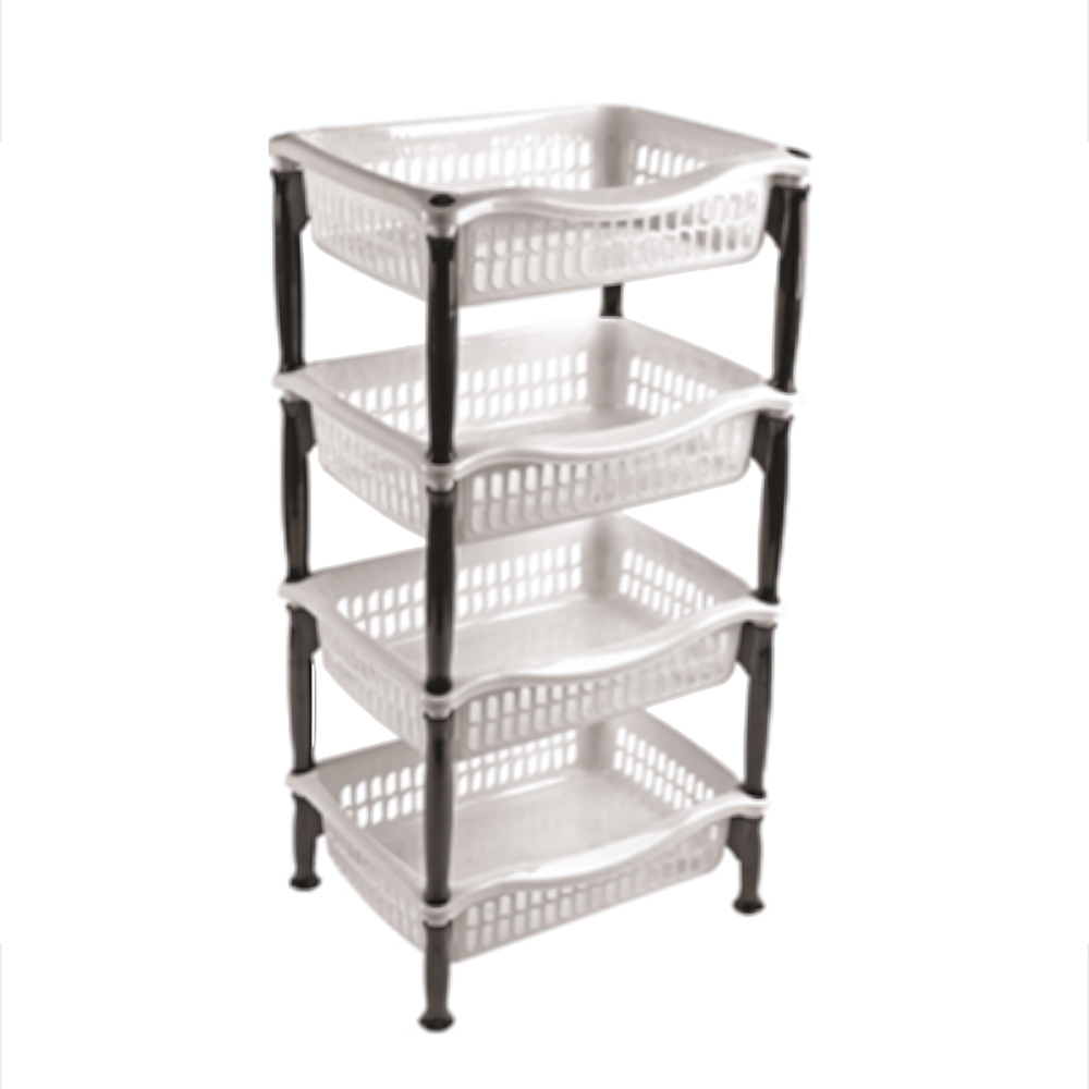 Этажерка прямоугольная 4х секционная черная-серебро