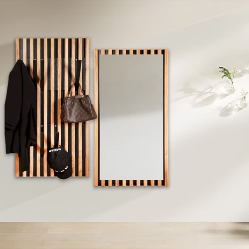 Вешалка деревянная Пиафорте Нигелла Пиафорте Нигелла 1196х631 мм со складными крючками (20 шт) / Вешалка для одежды настенная деревянная из массива дикого дуба и ДСП в прихожую, черный