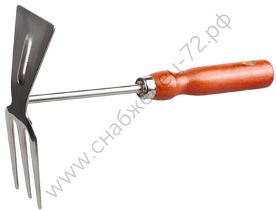 GRINDA 260 мм, 3 зубца, нержавеющая сталь, прямое лезвие, деревянная ручка, садовая мотыжка (8-421135)