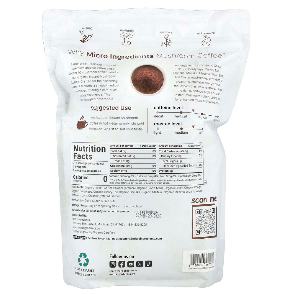 Micro Ingredients, Органический растворимый кофе с грибами, 793 г (28 унций)